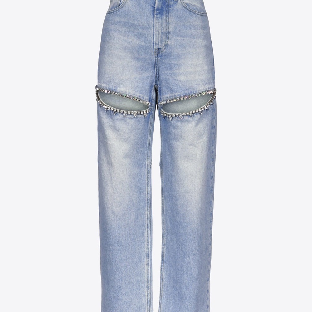 AREA Crystal Slit Jeans 25 NWT Blue Straight Leg Jeans - Picture 2 of 4